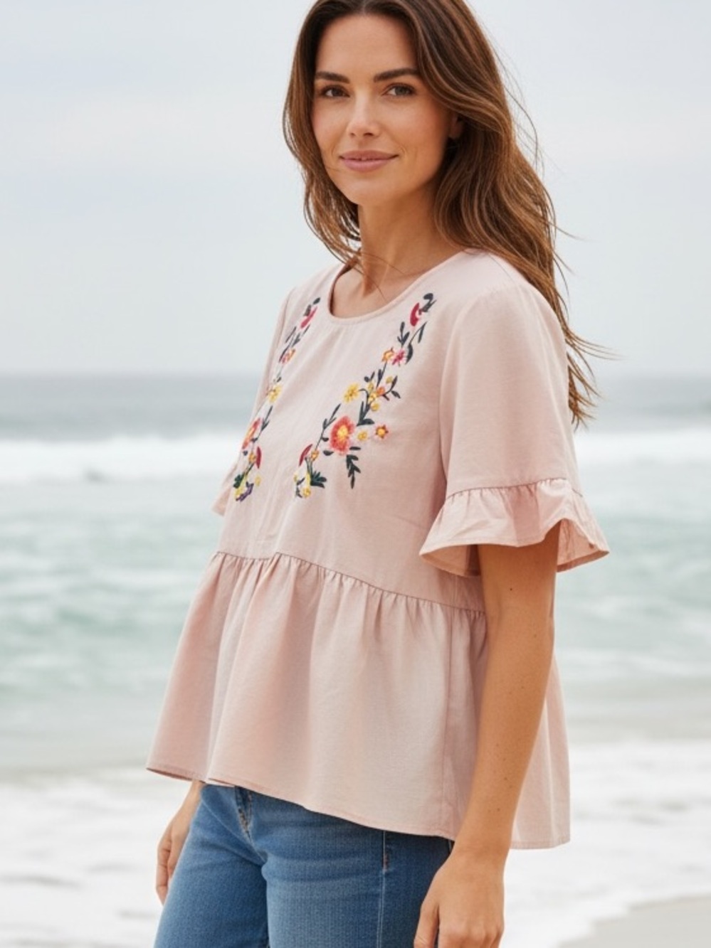 Floral Embroidered Babydoll Top